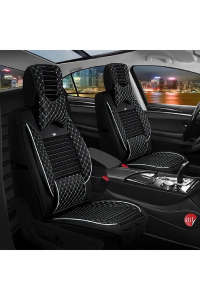 Startcar Skoda Super B Leather Car Seat Cover Front Rear Set Anka Black White Sc