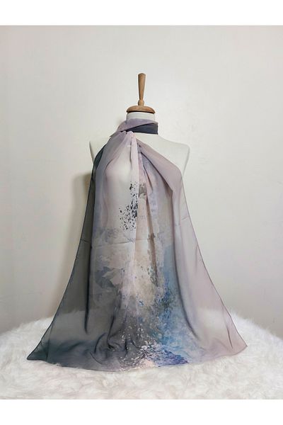 istanbul prensesleri Patterned Chiffon Shawl Gradient Colorful Model