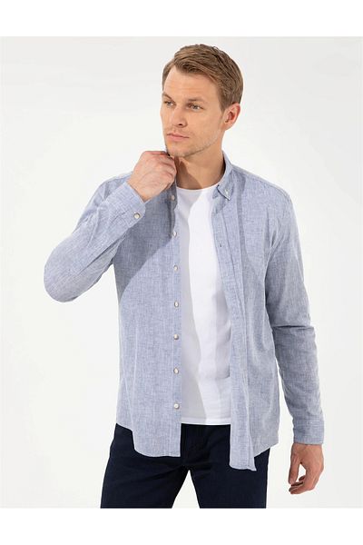 Pierre Cardin Ανδρικό πουκάμισο Navy Blue Uzunkol G021SZ004.000.1371728.VR033