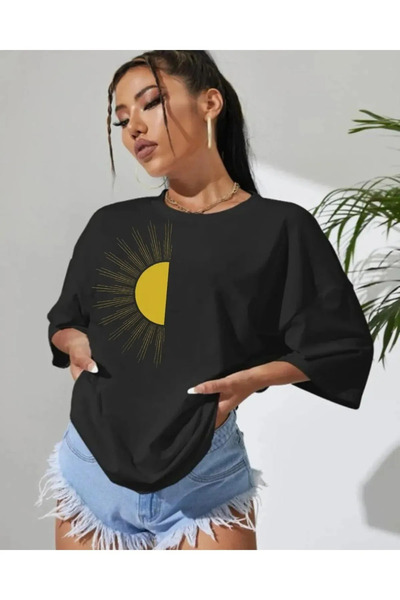 Baxia Yarım güneş Baskılı Oversize T-shirt