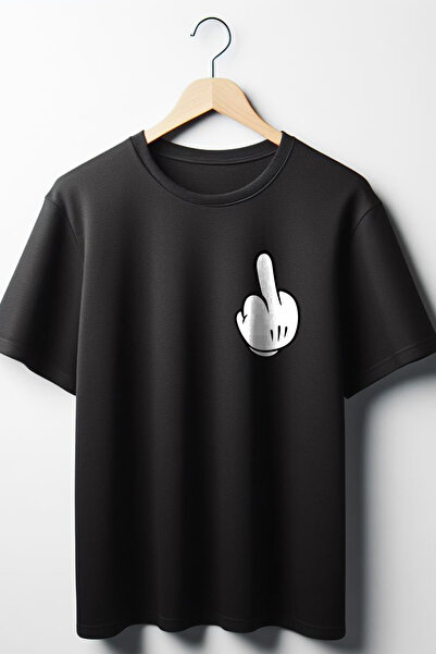 Vordevia Prst Štampano Oversize kroj Široka unisex majica okrugla kragna crna