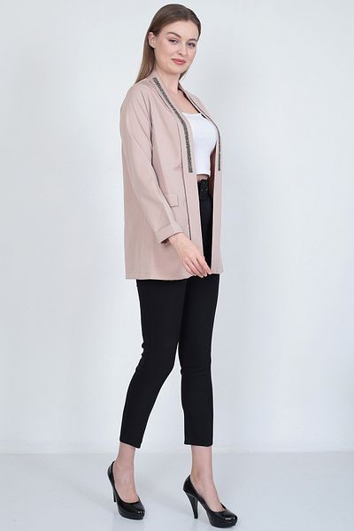 EMİRAQLİFE Stone Detailed Shawl Collar Women's Blazer Jacket