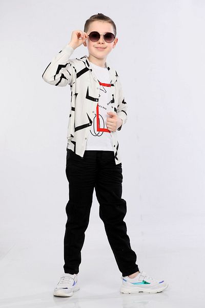 MORNIO Boy's 3-Piece Set Patterned Shirt, T-shirt and Jeans
