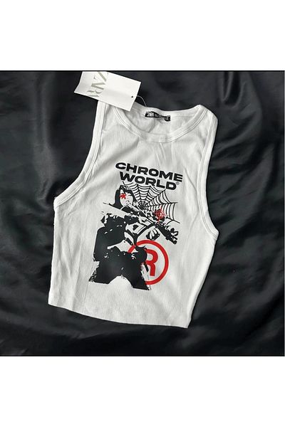 Gofeel Harajuku Y2k Chrome World Detail Crop Tank
