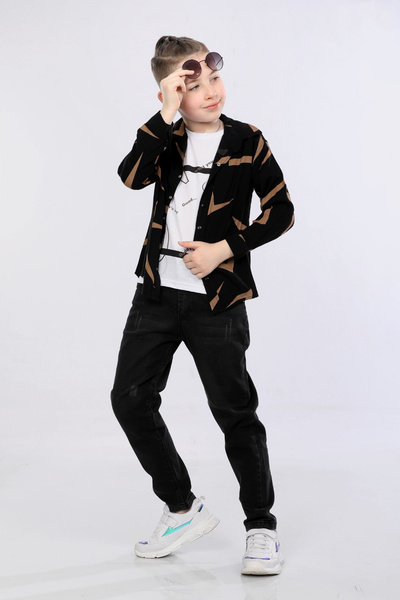 MORNIO Seturi de 3 piese pentru băieți, cămașă cu imprimeu, tricou și pantalo...