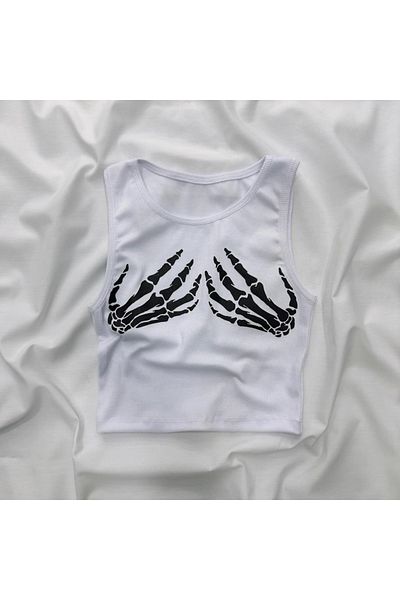 Gofeel Harajuku Skeleton Detail Tech White Crop Tank