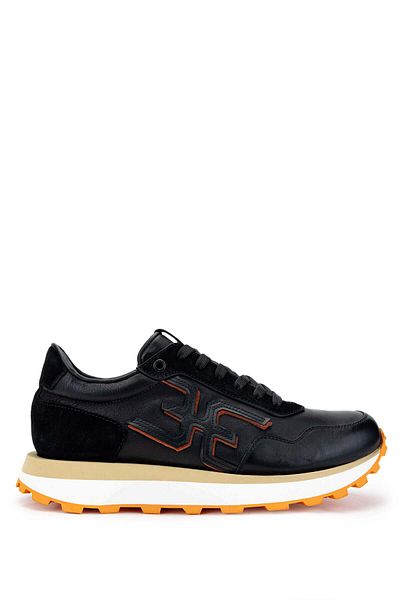 FABI Men's Genuine Leather Black/Orange Sneakers