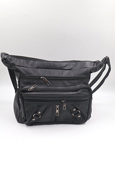 nazenintasarımlar SHOULDER STRAPED MULTIPLE COMPARTMENT FLEXIBLE AND SOFT DAILY BAG BLACK 2Ç