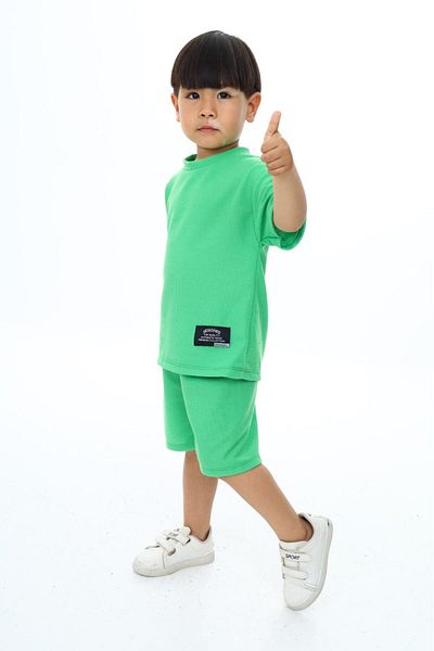 My Kids Wear Boy's Set with Crew Neck Shorts and Shorts