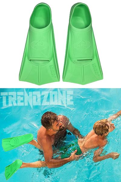 TRENDZONE زعانف سباحة للأطفال مع حقيبة حمل خضراء - زعانف قدم للسباحة في حمام السباحة والبحر