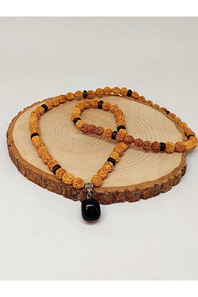 Yasamtohumu Obsidyen Taşlı Rudraksha Tohum Kolye Dolama Bileklik 8mm (49706)