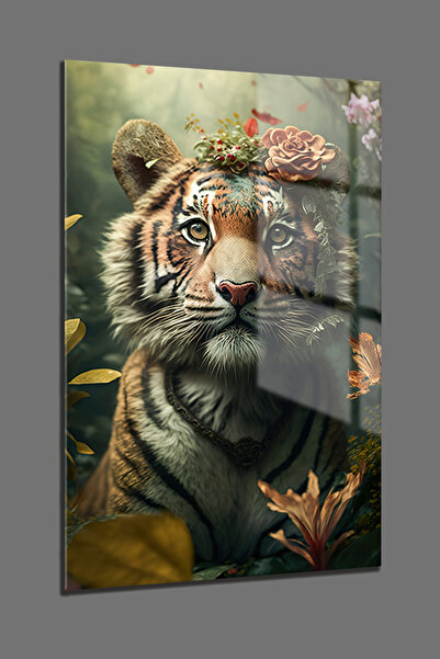 BV DEKOR ΔΙΑΚΟΣΜΗΤΙΚΟ ΓΥΑΛΙΝΟ ΤΡΑΠΕΖΙ ΤΟΙΧΟΥ ΜΕ ΣΧΕΔΙΟ ΤΙΓΡΗΣ - ΤΡΑΠΕΖΙ ΑΠΟ Σ...