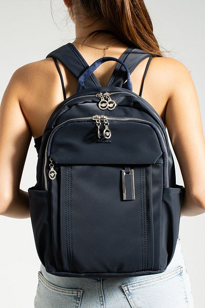 Getcho Button Women's Navy Blue Multi-Compartment Backpack – Large Volume, Water Resistant, Sports and School Bag