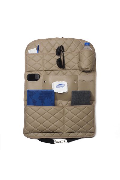 wimbledon Beige Embroidered Leather Car Seat Back Organizer - 44x62 cm / 1 Piece