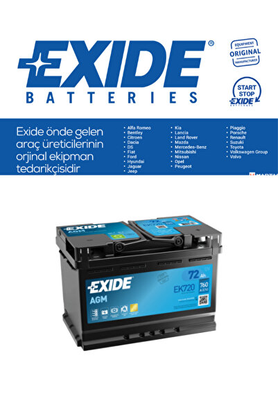EXIDE 72 AH AGM START&STOP 760CCA DÜZ TIRNAKLI