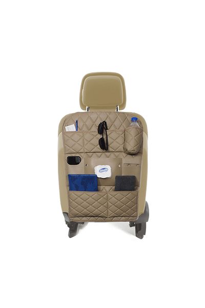 wimbledon Beige Embroidered Leather Car Seat Back Organizer - 44x62 cm / 1 Piece