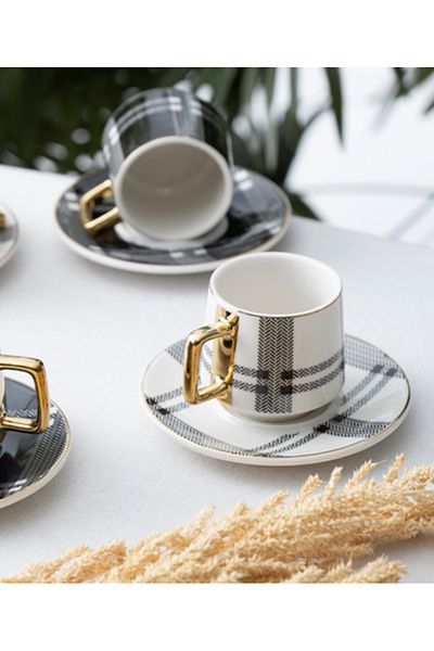 ACAR Mira 6-Person Porcelain Coffee Cup Set - Modern and Stylish Design (90 ml)