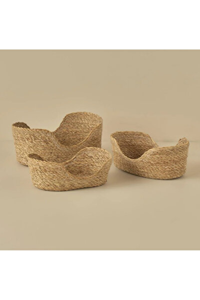Çavdar Group Hasır El Örmesi 3 lü Çok Amaçlı Estetik Sepet Havluluk Organizer