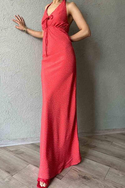 Seda Yalçın Atelier Red Polka Dot Halter Detail Dress