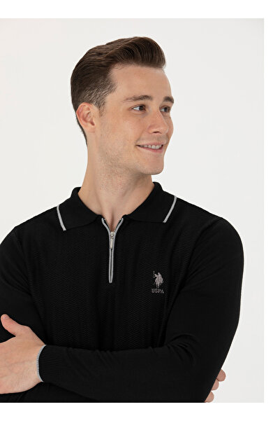 U.S. Polo Assn. U.S. Polo Assn. Fermuarlı Yaka Slim Fit Siyah Erkek Kazak PARTES-SK22