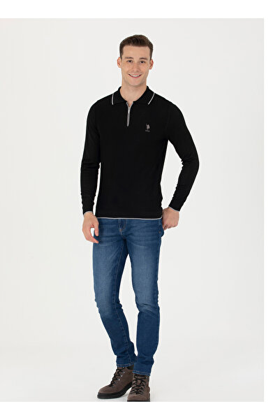U.S. Polo Assn. U.S. Polo Assn. Fermuarlı Yaka Slim Fit Siyah Erkek Kazak PARTES-SK22
