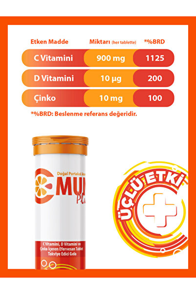 C-MUN Plus C Vitamini,D Vitamini ve Çinko İçeren Efervesan Tablet