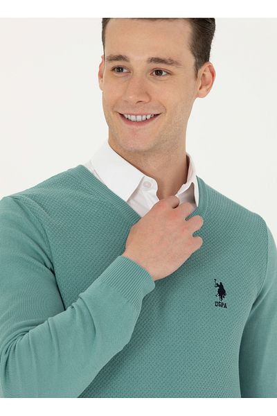U.S. Polo Assn. U.S. Polo Assn. V-Neck Slim Fit Men's Sweater - Mint Tcduni-Bsk23