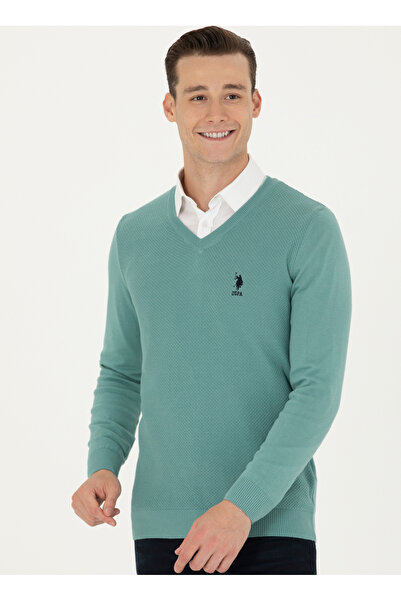 U.S. Polo Assn. U.S. Polo Assn. V Yaka Slim Fit Mint Erkek Kazak TCDUNI-BSK23