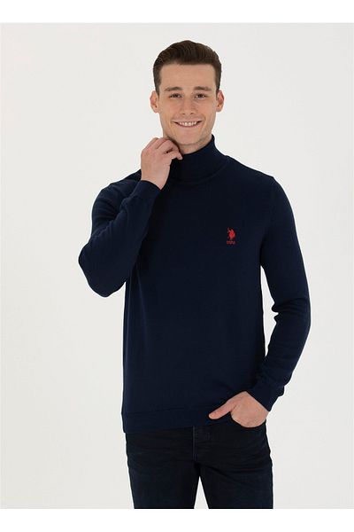 U.S. Polo Assn. US Polo Assn. Тъмносин тесен мъжки пуловер с висока яка - FORBES-SK23