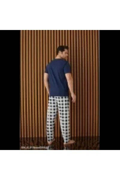 Pijamoni Ανδρικό μονό ζέρσεϊ κάτω καρό κοντομάνικο σετ πιτζάμες - 6610-5