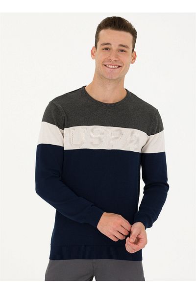 U.S. Polo Assn. BAZA. Polo Assn. Pulover pentru bărbați bleumarin - decolteu, cu croiala normală WONER