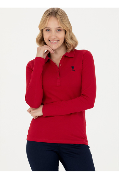 U.S. Polo Assn. U.S. Polo Assn. Gömlek Yaka Slim Fit Kırmızı Kazak Kadın TPG-...