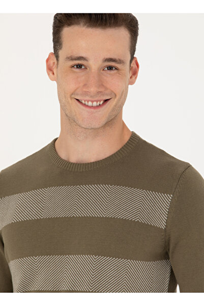 U.S. Polo Assn. Πόλο Ασν. (U.S. Polo Assn.) Ανδρικό πουλόβερ με λαιμόκοψη εφαρμοστό Khaki NATUR