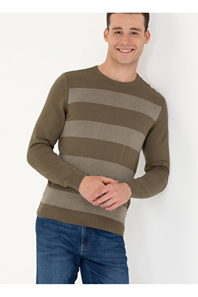 U.S. Polo Assn. Πόλο Ασν. (U.S. Polo Assn.) Ανδρικό πουλόβερ με λαιμόκοψη εφαρμοστό Khaki NATUR