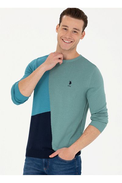 U.S. Polo Assn. BAZA. Polo Assn. - Pulover pentru bărbați Slim Fit cu gât crew MARANTA