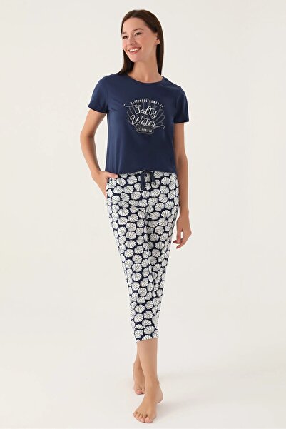 Arnetta YUMUŞAK DOKULU %100 PAMUK KISA KOLLU KADIN KAPRİ PİJAMA TAKIM