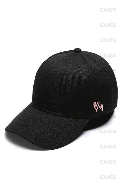 GYES Black Gabardine Hat - Pink Heart Printed, Adjustable Velcro Cap