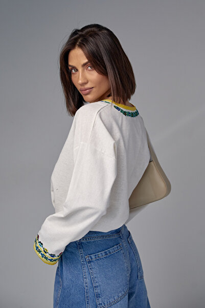 FEMELLE Women's Tasseled Floral Embroidered Cotton Blouse