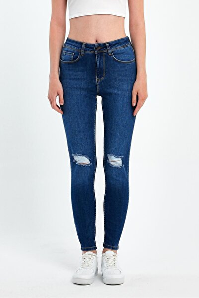 EXPLODE - Kadın Mavi Likralı Skinny Dizi Yırtık Kot Pantolon