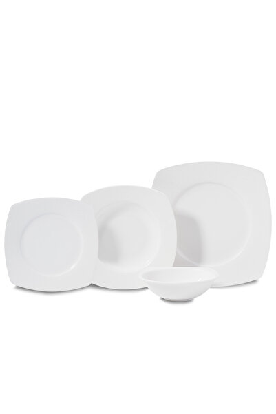 KORKMAZ Sera Collection 24 Parça 6 Kişilik Kare Yemek Takımı -BONE PORSELEN-