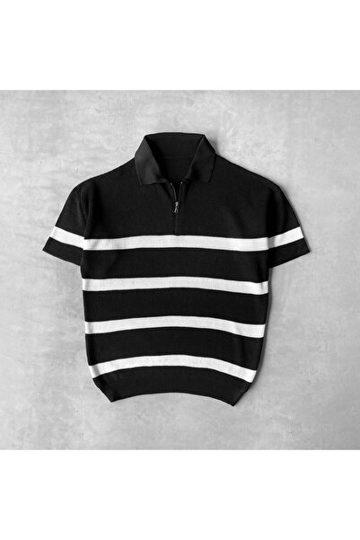 viperkombin Oversize Parçalı Triko Tişört Yarım Fermuarlı