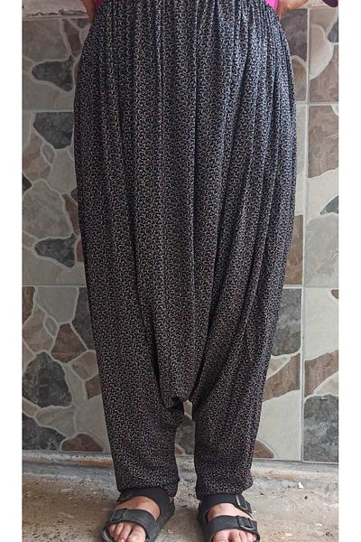 MEŞHUR ŞALVARCI PELİN Women's Patterned Baggy Trousers with Pockets and Elastic Waist