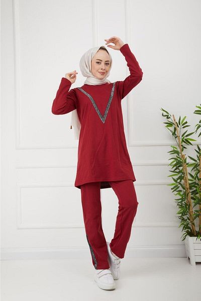 BAV Butik Ayvitrin V-Neck Hijab Double Suit Claret Red