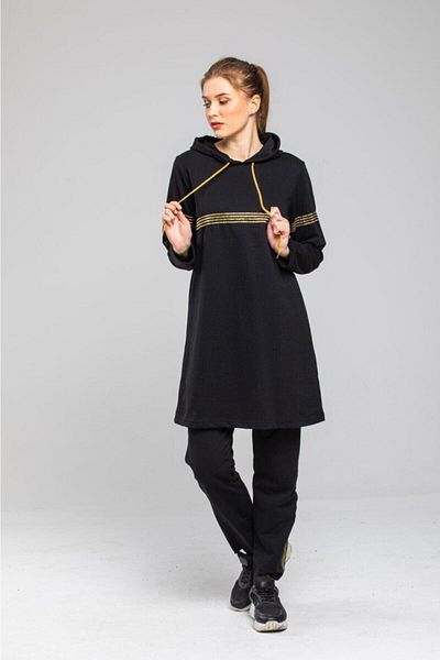 BAV Butik Ayvitrin Women's Black Glitter Striped Tracksuit Set