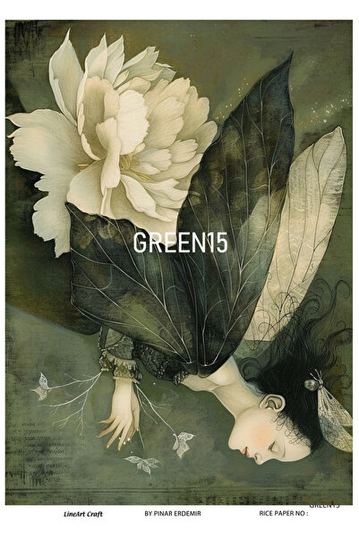 LİNEART ديكوباج نحاسي منقوش بزهرة الملاك الأخضر GREEN15 - 30*42 سم