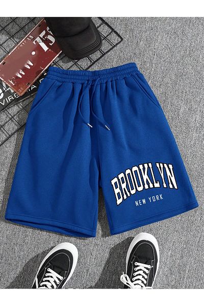 MODARİCH Σορτς Brooklyn New York - Πλεκτό ψηλόμεσο με μπλε σαξόμπλε με τσέπες