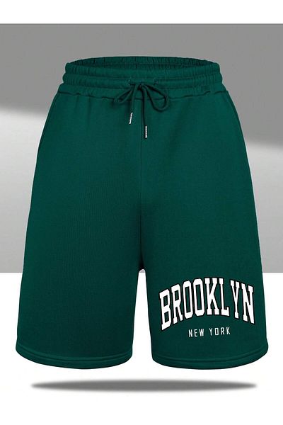 MODARİCH Σορτς Nefti Green Printed Brooklyn New York - Ψηλόμεση και πλεκτή τσέπη