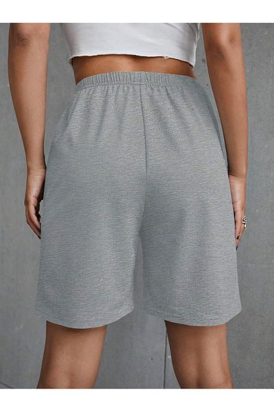 MODARİCH Los Angeles Printed Gray High Waist Knitted Pocket Shorts