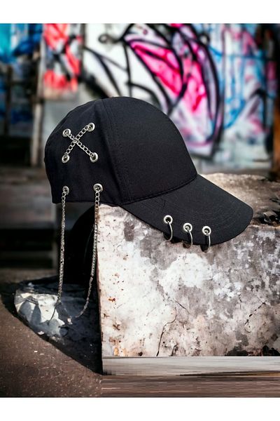 Shopiolog Baseball Cap Punk Style Hip Hop Metal Hoop Pin Star Snapback with Three Piercing Multi-Chain