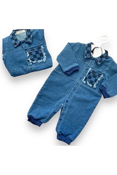 Necix's Unisex Collared Baby Jeans Jumpsuit with Pockets